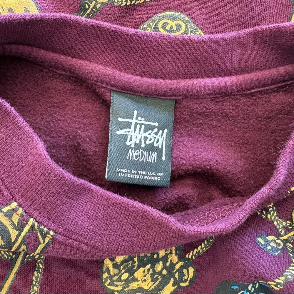 Stussy Men's Sweatshirt Crew Neck Purple Graphic Sweatshirt Eggplant Brass Sz. M - Picture 4 of 7
